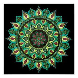 Poster Elégant Mandala Vert Minimaliste zen bohème