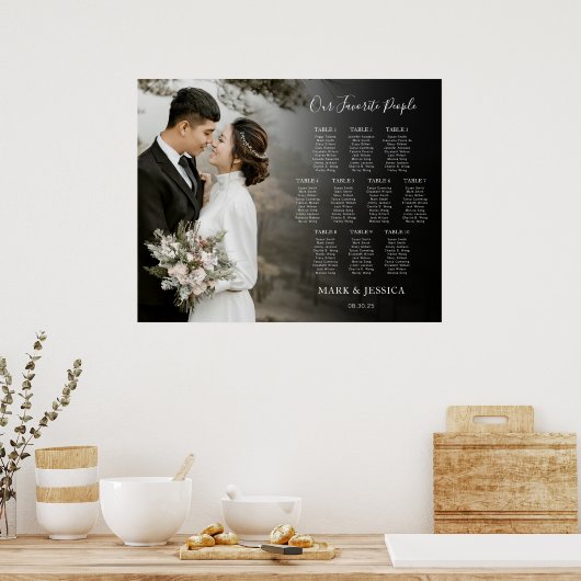 Poster Élégant mariage 10 table Seating Chart avec photo (Cuisine)