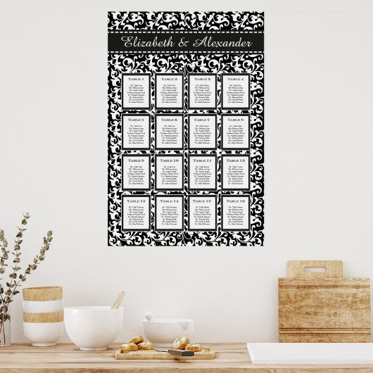 Poster Élégant Mariage 16 Table Seating Chart (Cuisine)