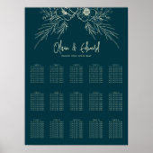 Poster Élégant Mariage à fleurs dorées (Devant)