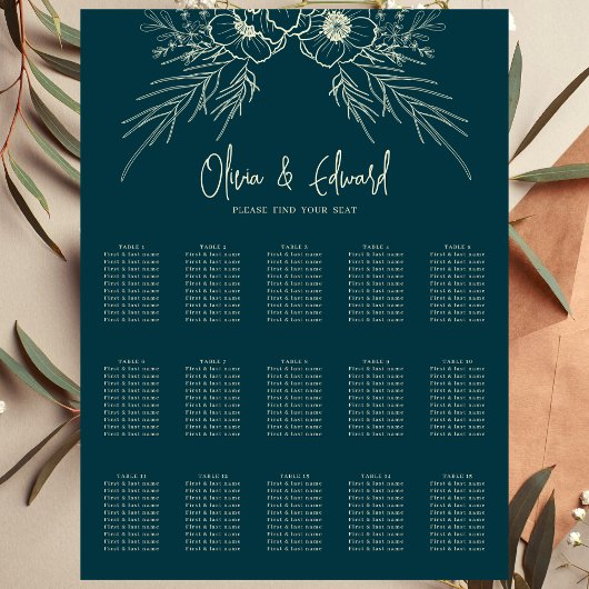 Poster Élégant Mariage à fleurs dorées
