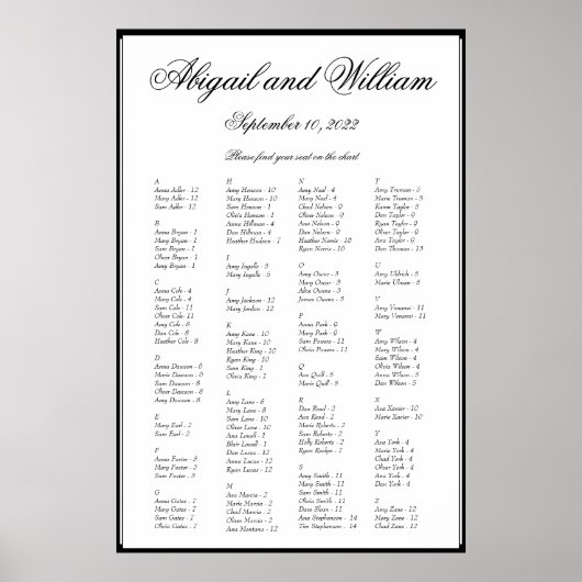 Poster Élégant Mariage alphabétique (Devant)