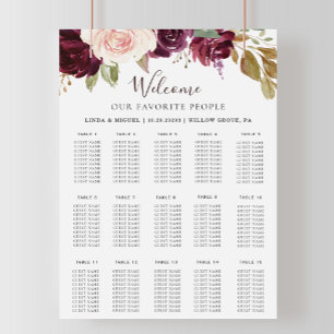 Poster Élégant Mariage Alphabétique Floral