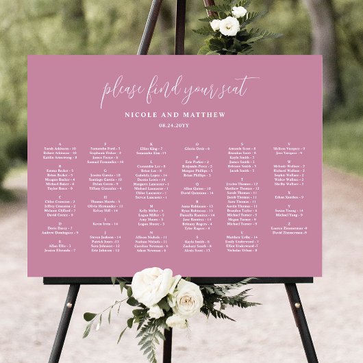 Poster Élégant Mariage alphabétique rose