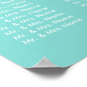 Poster Élégant Mariage bleu Turquoise (Coin)