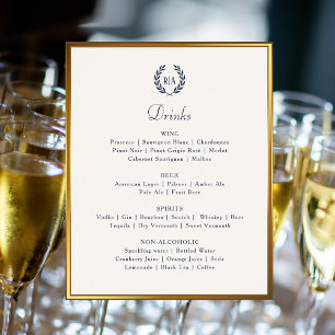 Poster Élégant mariage Boissons Bar Menu Marine Crème Sig