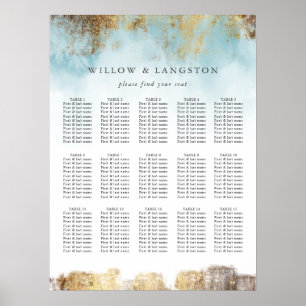 Poster Elégant Mariage d'aquarelle bleu or