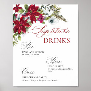 Poster Élégant Mariage de bar "Red Poinsettia" Mimosa
