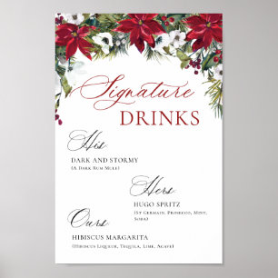 Poster Élégant Mariage de bar "Red Poinsettia" Mimosa