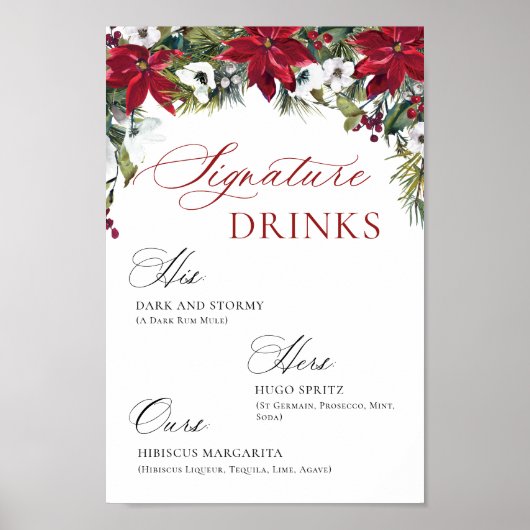 Poster Élégant Mariage de bar "Red Poinsettia" Mimosa (Devant)