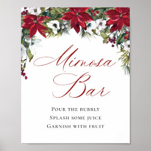Poster Élégant Mariage de bar "Red Poinsettia" Mimosa