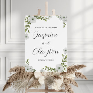 Poster Élégant Mariage de bienvenue Floral Blanc