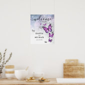 Poster Élégant Mariage de bienvenue pour papillon violet (Cuisine)