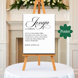 Poster Élégant Mariage de calligraphie Jenga Guestbook Si