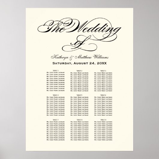 Poster Élégant Mariage de calligraphie noire (Devant)