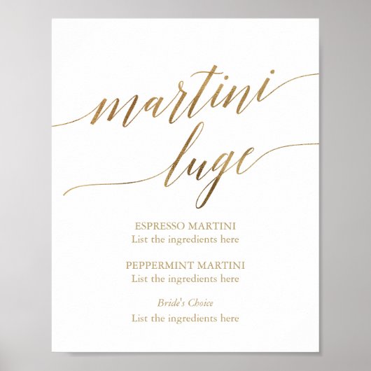 Poster Élégant Mariage de calligraphie or Martini Luge (Devant)