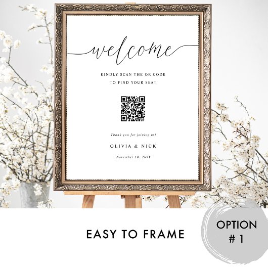Poster Élégant Mariage de code QR Welcome Seating Chart