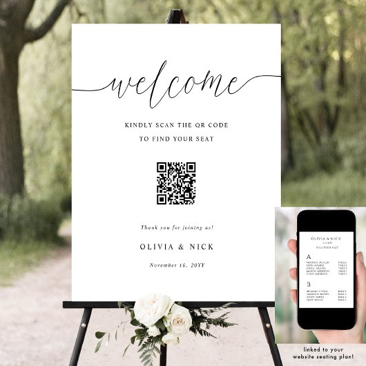 Poster Élégant Mariage de code QR Welcome Seating Chart