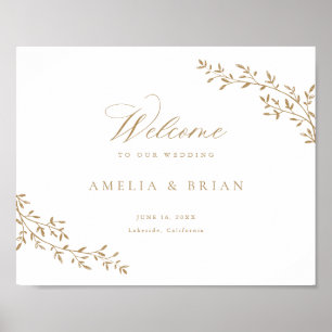 Poster Elegant Mariage de la feuille Botanique or Bienven