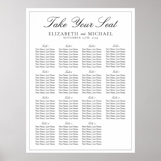 Poster Elégant Mariage de script noir et blanc (Devant)