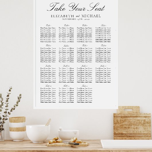 Poster Elégant Mariage de script noir et blanc (Cuisine)