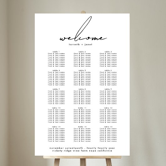 Poster Élégant Mariage de script - Welcome Chart