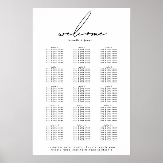 Poster Élégant Mariage de script - Welcome Chart (Devant)