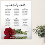 Poster Élégant Mariage de table Rose rouge 6<br><div class="desc">Cet élégant tableau de sièges de mariage a assigné des tables pour 60 invités à dix personnes par table. Il présente un beau design avec une rose rouge reflétant dans l'eau avec des vagues et des ondulations. Le titre de calligraphie du script lacy dit "s'il vous plaît trouvez votre table"...</div>