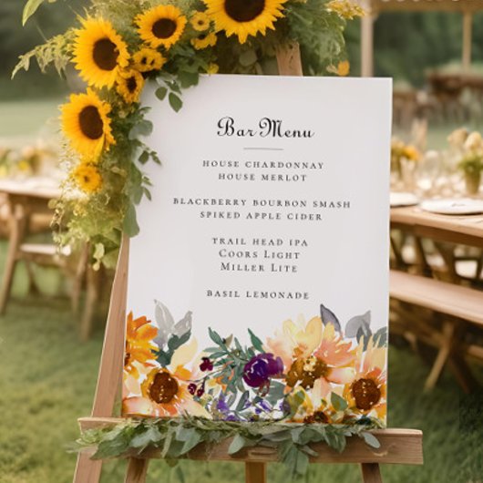 Poster Élégant Mariage de tournesol rustique Panneau de m