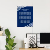 Poster Élégant Mariage en dentelle bleue de la Marine (Bureau à domicile)