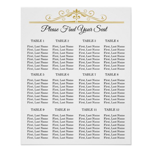 Poster Élégant Mariage Filigree Or (Devant)