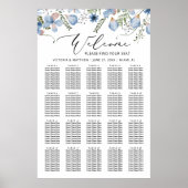 Poster Élégant Mariage floral bleu chic (Devant)