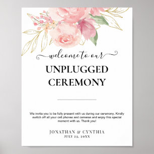 Poster Élégant mariage floral doré aquarelle rose rose