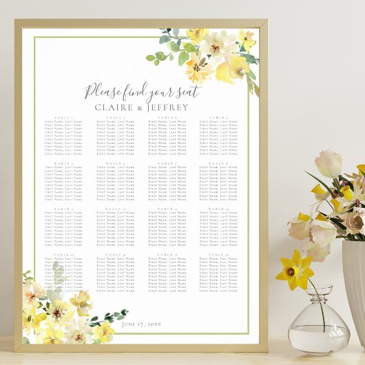 Poster Élégant Mariage floral jaune