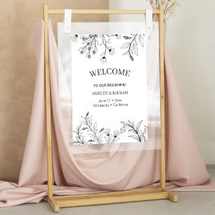 Poster Élégant Mariage Floral noir et blanc