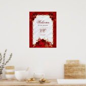 Poster Élégant Mariage Floral Rouge or (Cuisine)