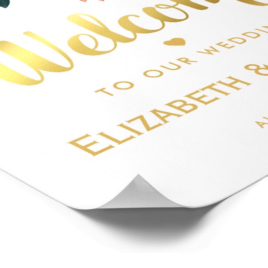 Poster Élégant Mariage Floral White Gold Welcome (Coin)
