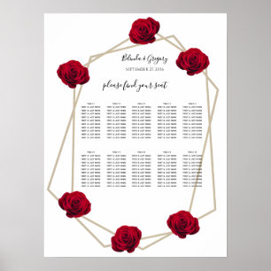 Poster Élégant Mariage géométrique Rose rouge