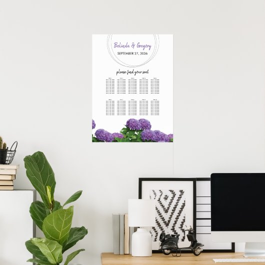 Poster Élégant Mariage Hydrangea Plat (Bureau à domicile)
