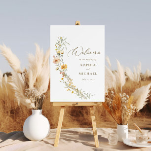 Poster Elégant Mariage Jaune Fleur sauvage Bienvenue
