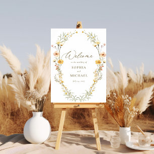 Poster Elégant Mariage Jaune Fleur sauvage Bienvenue