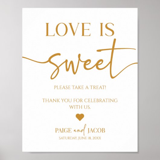 Poster Élégant Mariage L'Amour Est Douce Treat Panneau (Devant)