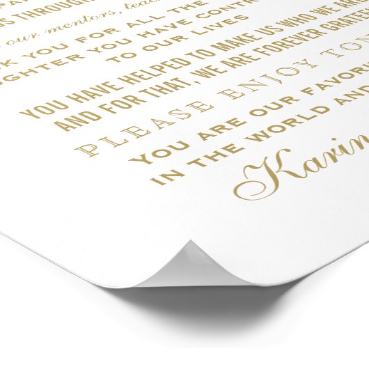 Poster Élégant Mariage Merci or Signal de message (Coin)