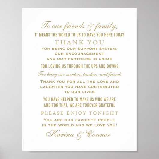 Poster Élégant Mariage Merci or Signal de message (Devant)