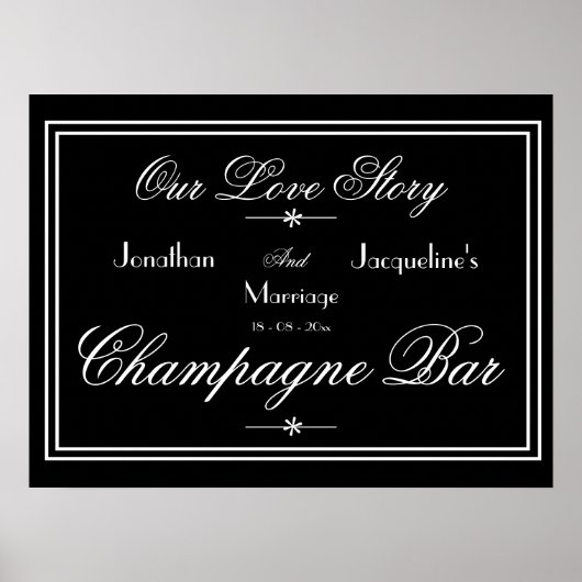 Poster Élégant Mariage Open Bar Champagne Bar Signal (Devant)