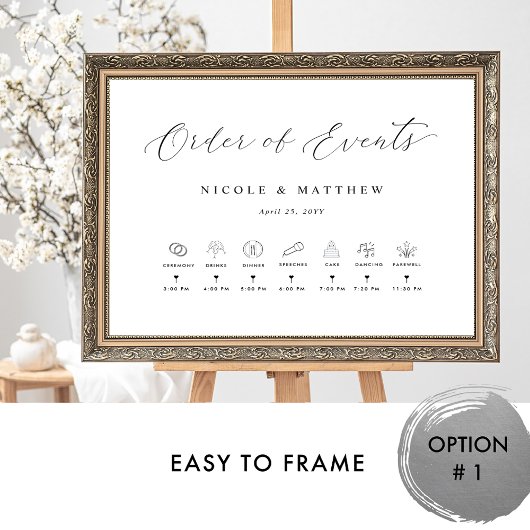 Poster Elégant mariage Ordre des événements Signer avec c