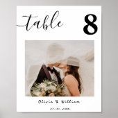 Poster Élégant mariage PHOTO Calligraphie Numéro de table (Devant)