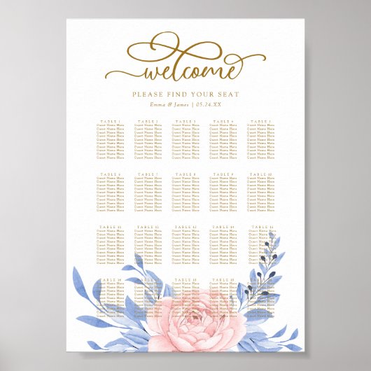 Poster Élégant Mariage rose floral rustique (Devant)
