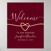 Poster Élégant Mariage Script Bordeaux Bienvenue (Devant)