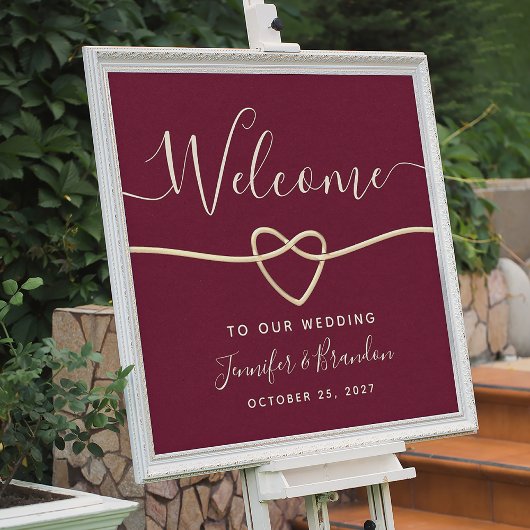 Poster Élégant Mariage Script Bordeaux Bienvenue